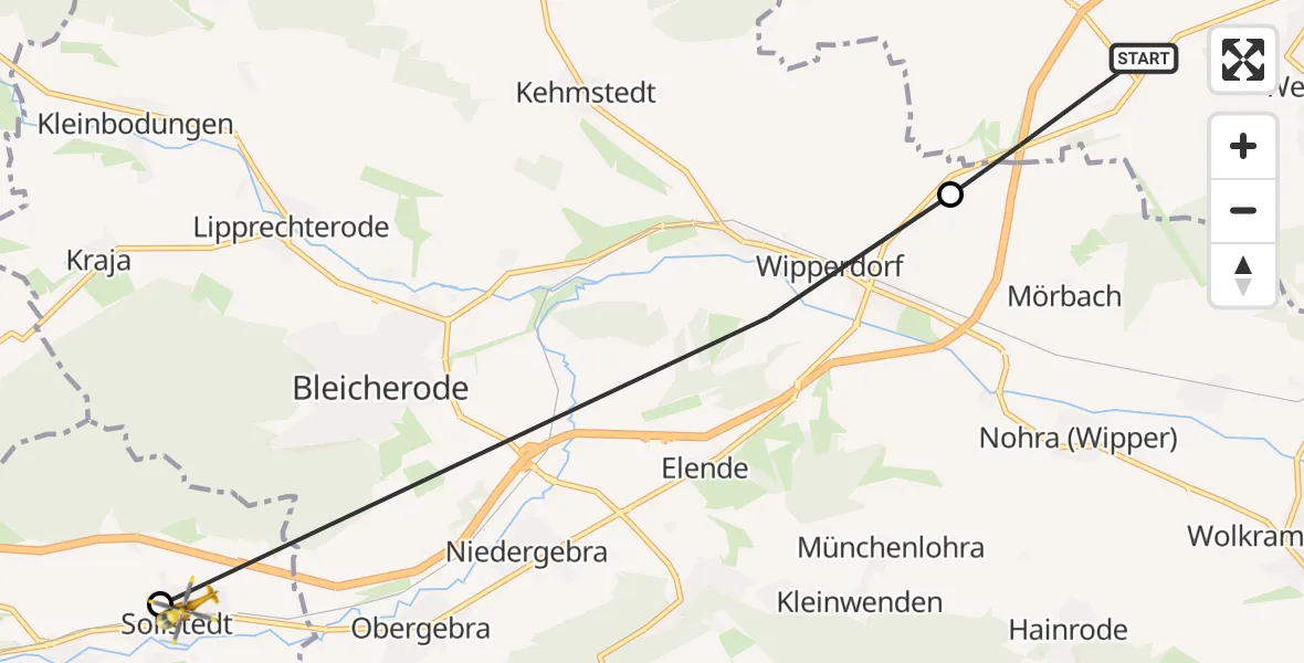 Flugroute Rettungshubschrauber Werther - Sollstedt, 19 Juni 2026, 07:23