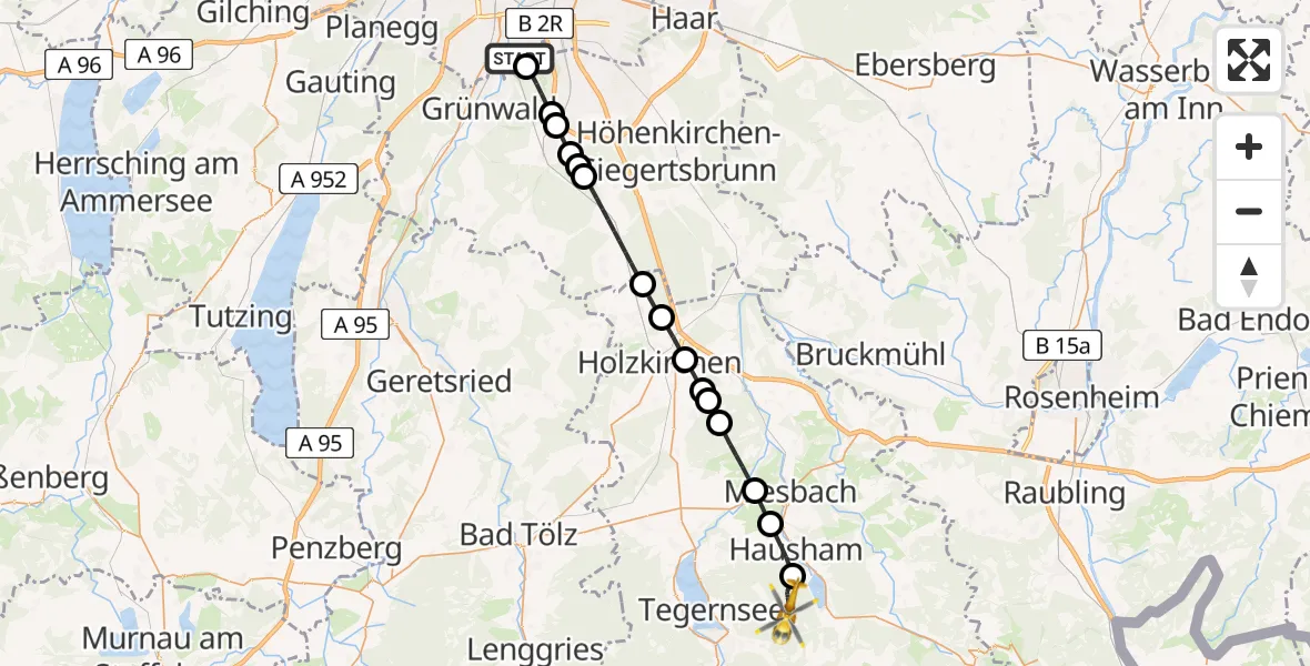 Flugroute Rettungshubschrauber ADAC Air Rescue Center Hubschrauberlandeplatz (Christoph 1) - Schliersee, 19 Juni 2026, 07:26