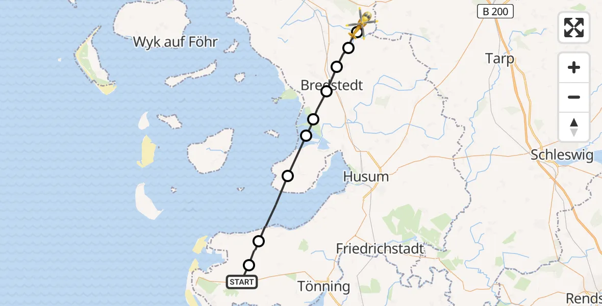 Flugroute Ambulanzhubschrauber Tating - Enge-Sande, 19 Juni 2026, 07:31