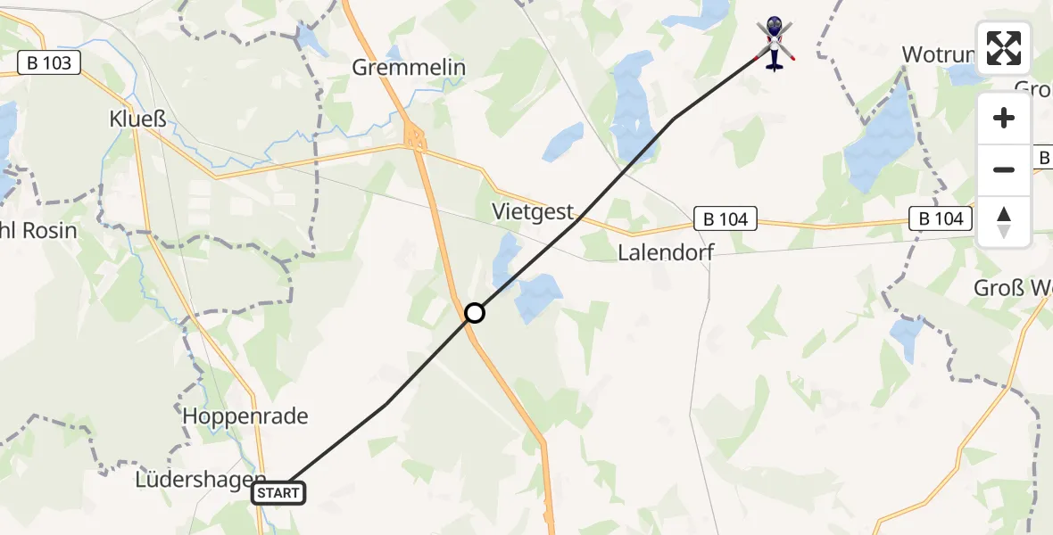 Flugroute Polizeihubschrauber Hoppenrade - Lalendorf, 19 Juni 2026, 07:33