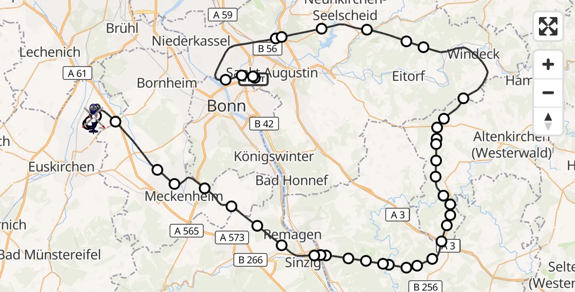 Flugroute Polizeihubschrauber Sankt Augustin - Weilerswist UL, 19 Juni 2026, 07:35