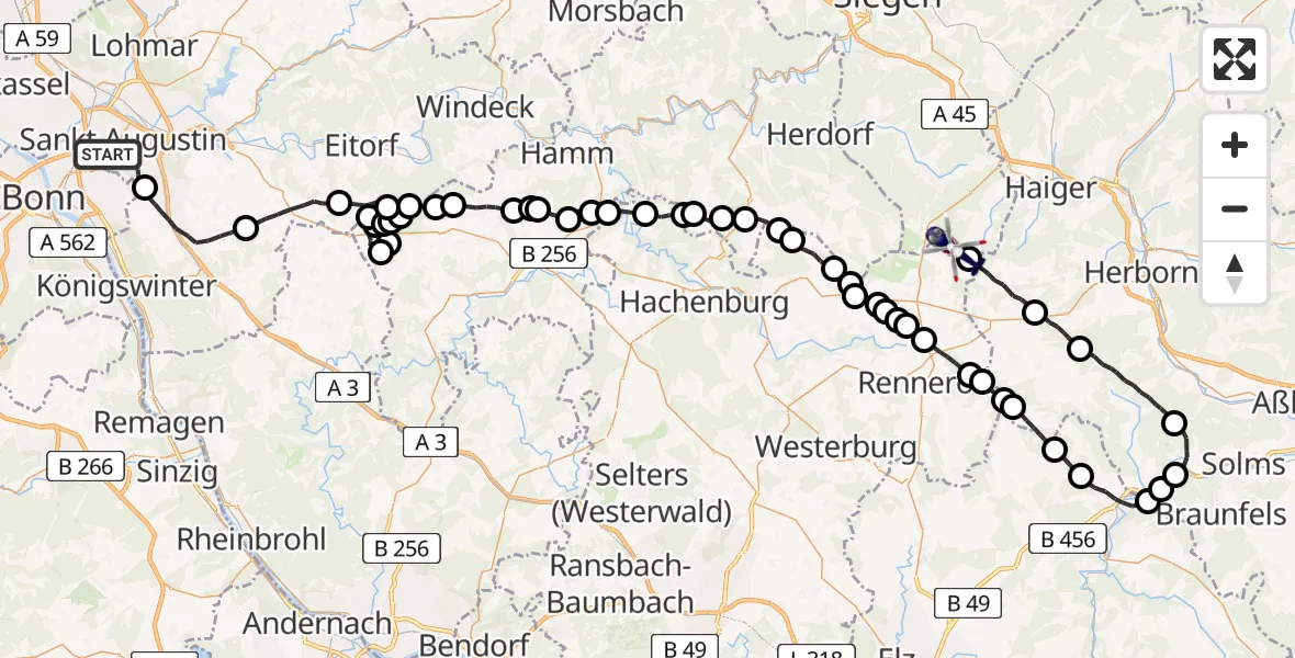 Flugroute Polizeihubschrauber Sankt Augustin - Liebenscheid, 19 Juni 2026, 07:36