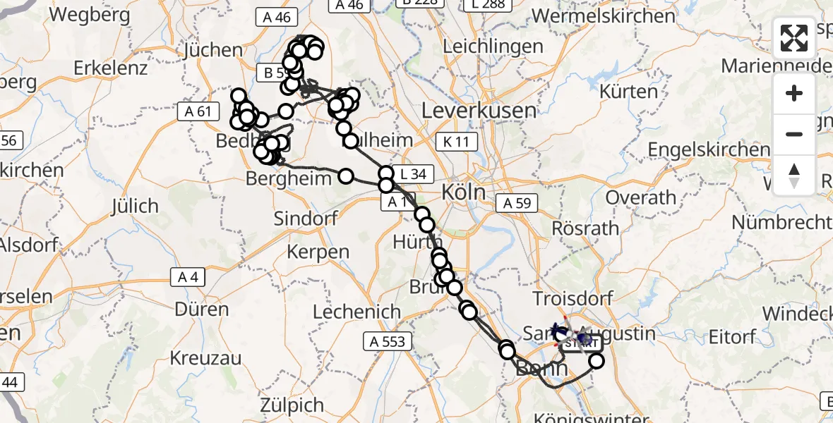 Flugroute Polizeihubschrauber Sankt Augustin - Sankt Augustin, 19 Juni 2026, 07:42