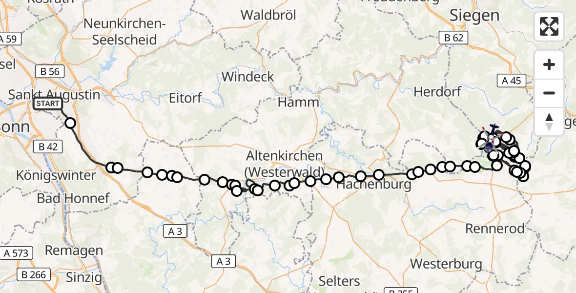 Flugroute Polizeihubschrauber Sankt Augustin - Burbach, 19 Juni 2026, 07:45