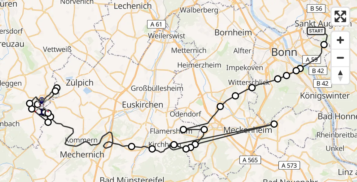 Flugroute Polizeihubschrauber Sankt Augustin - Nideggen, 19 Juni 2026, 07:45