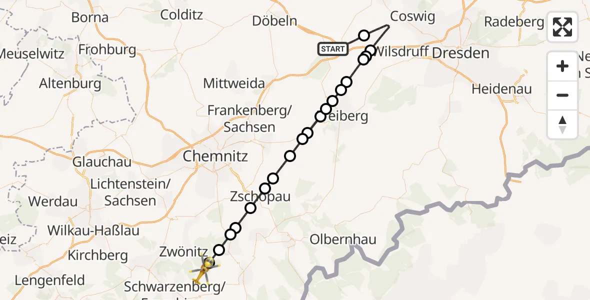 Flugroute Rettungshubschrauber Nossen - Elterlein, 19 Juni 2026, 07:48