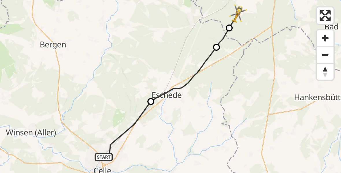 Flugroute Rettungshubschrauber Celle - Suderburg, 19 Juni 2026, 07:55