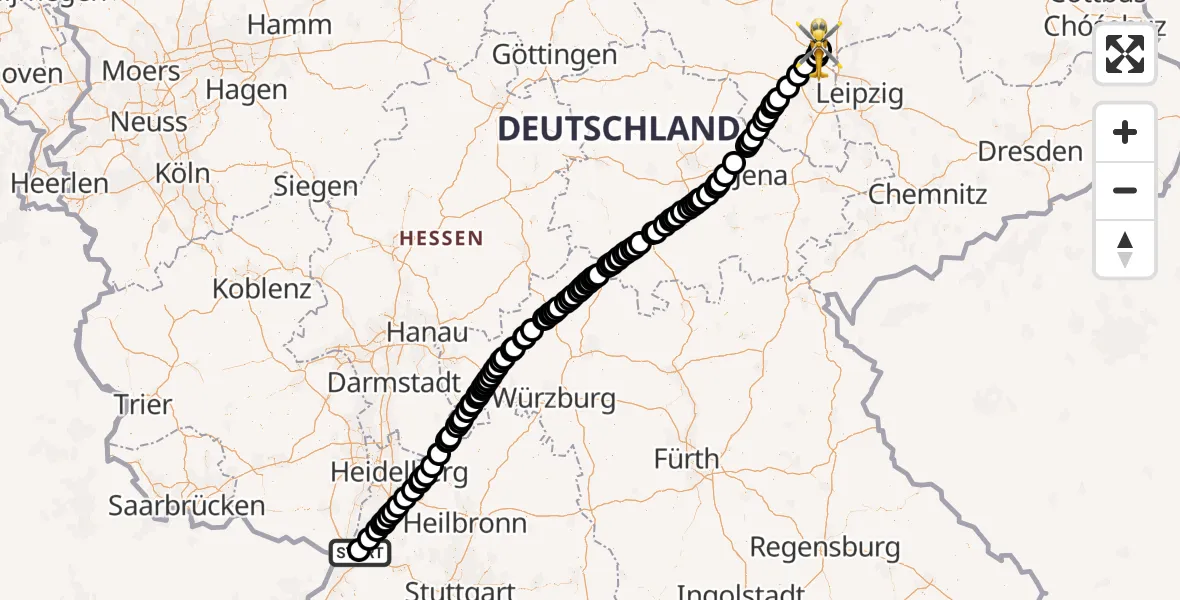 Flugroute Rettungshubschrauber Sankt Vincentius Hospital - Halle-Oppin Flugplatz, 19 Juni 2026, 07:58