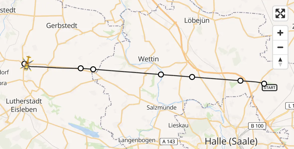Flugroute Rettungshubschrauber Halle-Oppin Flugplatz - Gerbstedt, 19 Juni 2026, 08:09