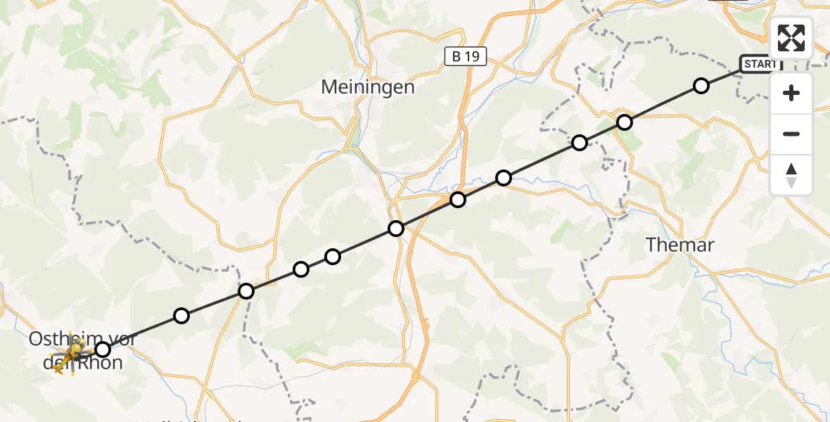 Flugroute Rettungshubschrauber Suhl - Ostheim v.d.Rhön, 19 Juni 2026, 08:14