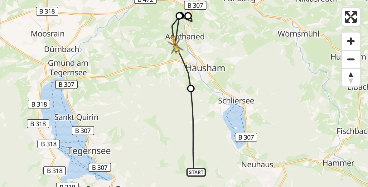 Flugroute Rettungshubschrauber Schliersee - Hausham, 19 Juni 2026, 08:20