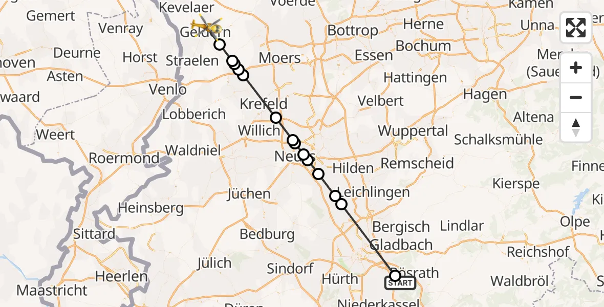 Flugroute Rettungshubschrauber Köln Bonn Flughafen - Geldern, 19 Juni 2026, 08:20