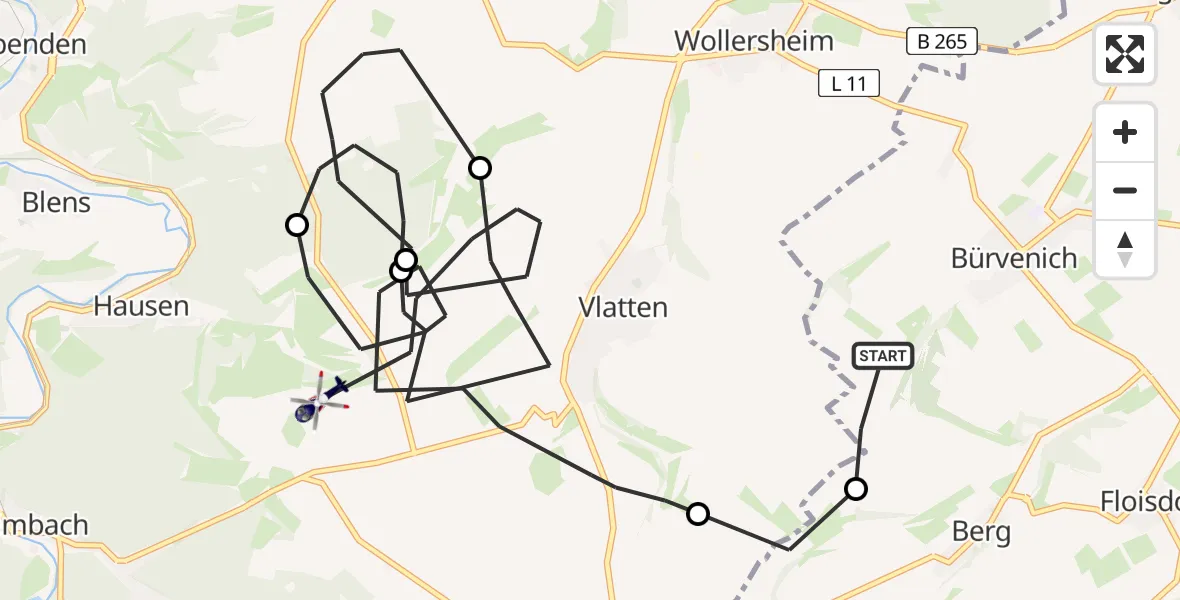 Flugroute Polizeihubschrauber Zülpich - Heimbach, 19 Juni 2026, 08:30