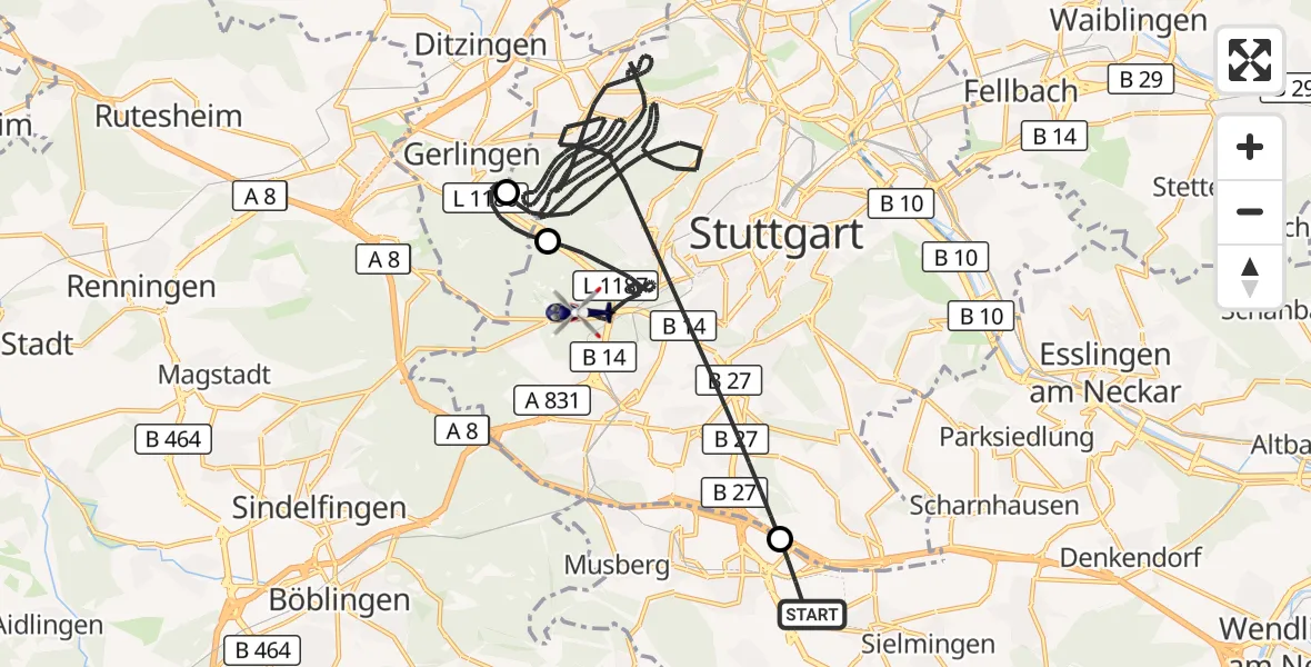 Flugroute Polizeihubschrauber Flughafen Stuttgart - Stuttgart, 19 Juni 2026, 08:35