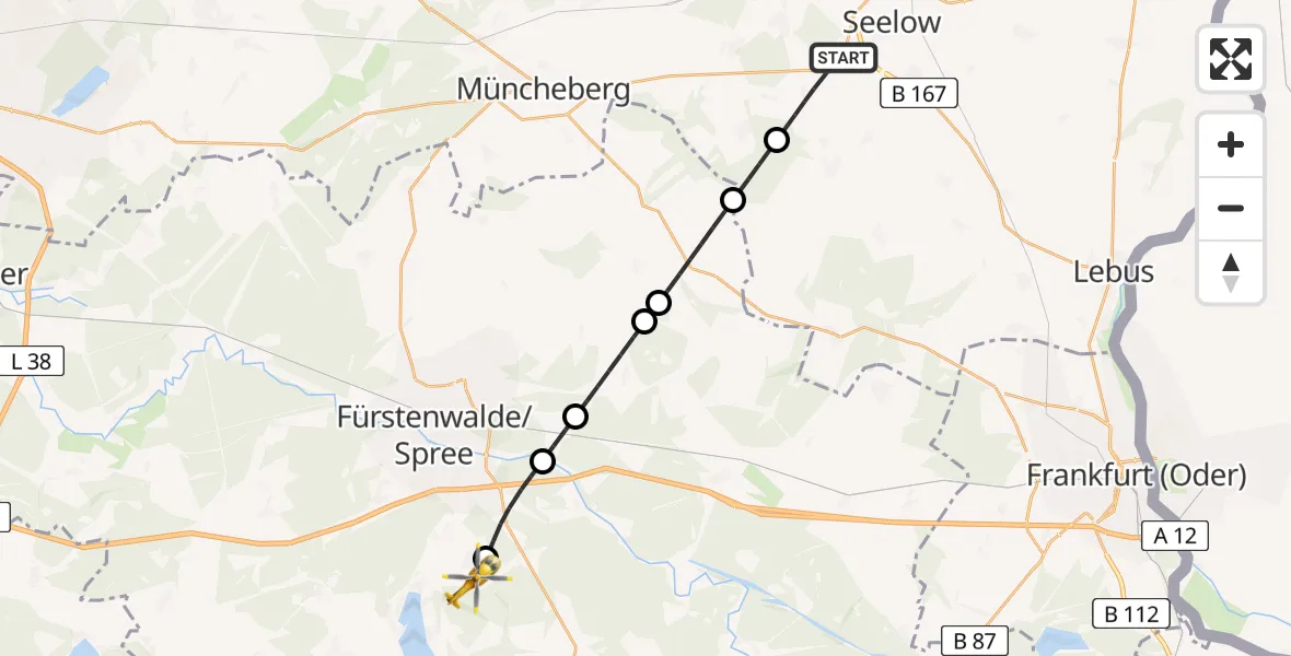 Flugroute Rettungshubschrauber Vierlinden - Bad Saarow, 19 Juni 2026, 08:36