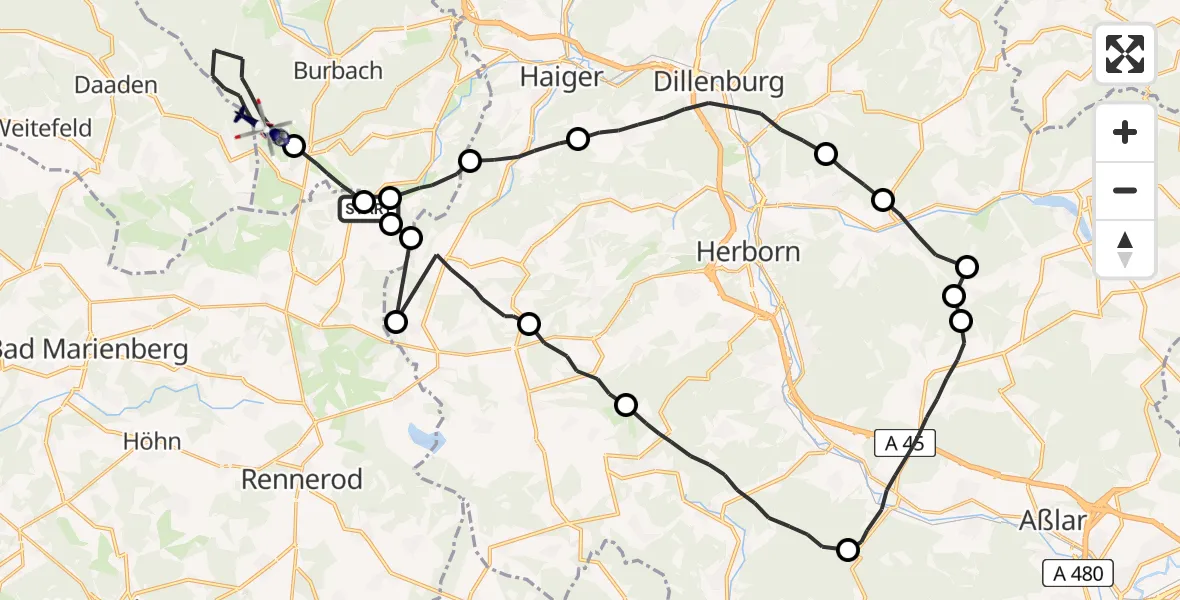 Flugroute Polizeihubschrauber Liebenscheid - Burbach, 19 Juni 2026, 08:38