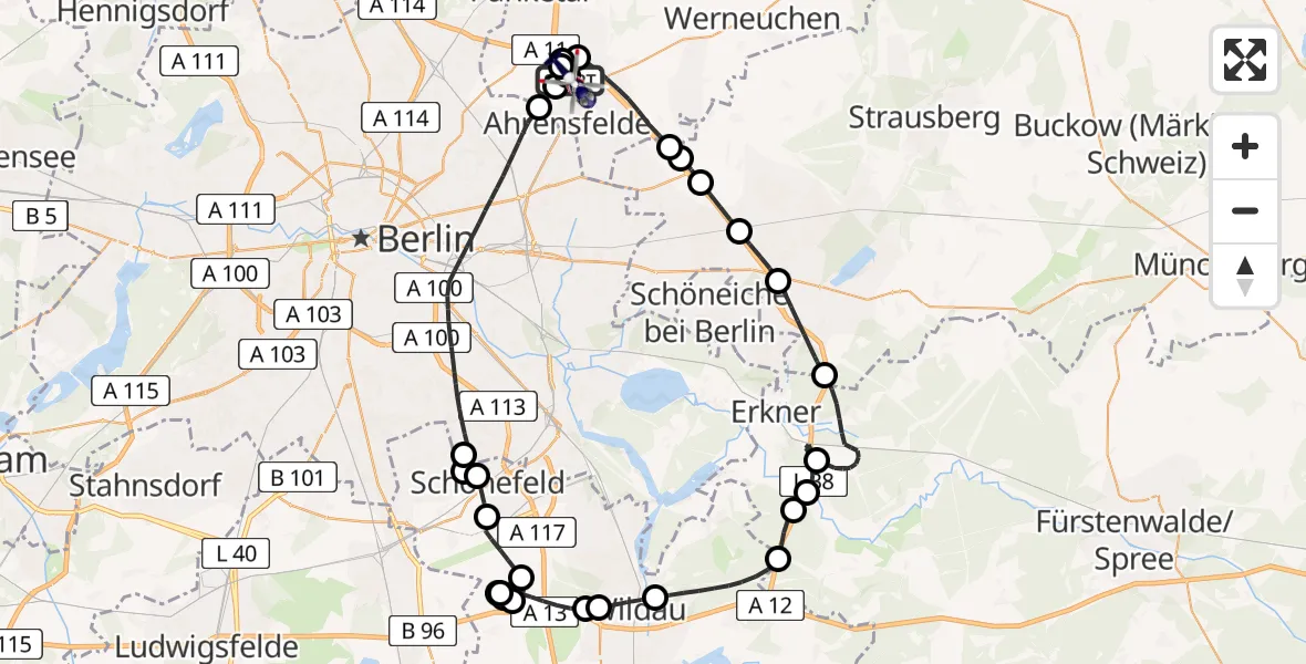 Flugroute Polizeihubschrauber Ahrensfelde Hubschrauberlandeplatz - Ahrensfelde Hubschrauberlandeplatz, 19 Juni 2026, 08:41
