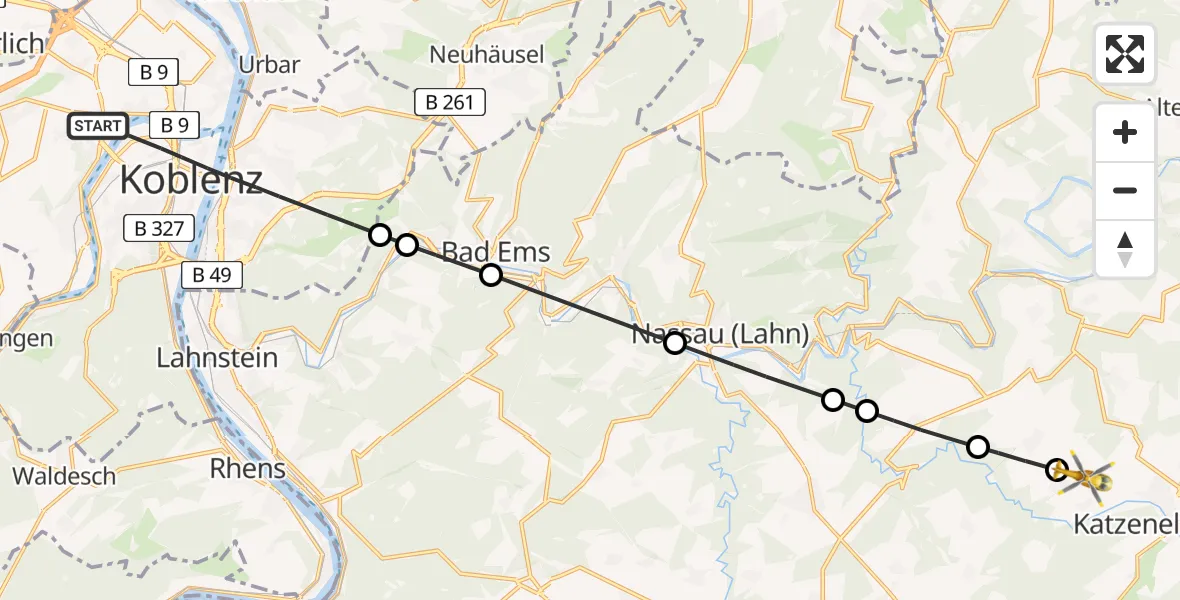 Flugroute Rettungshubschrauber Koblenz - Herold, 19 Juni 2026, 08:46