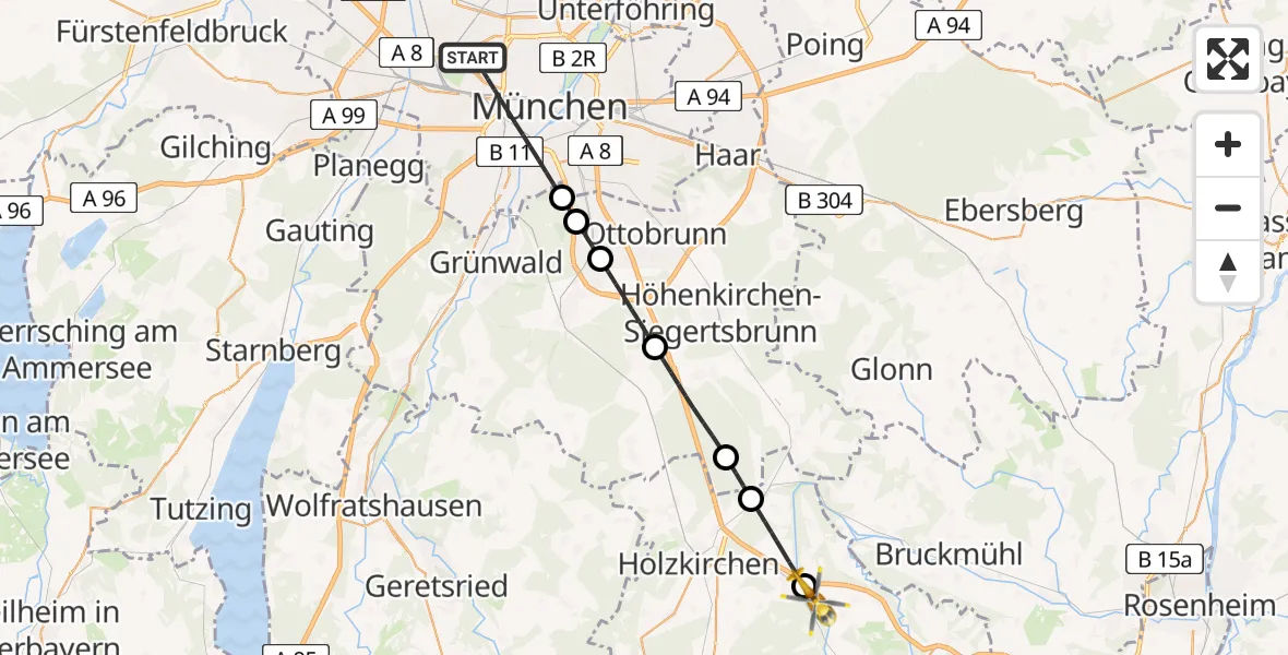 Flugroute Rettungshubschrauber München - Weyarn, 19 Juni 2026, 08:54