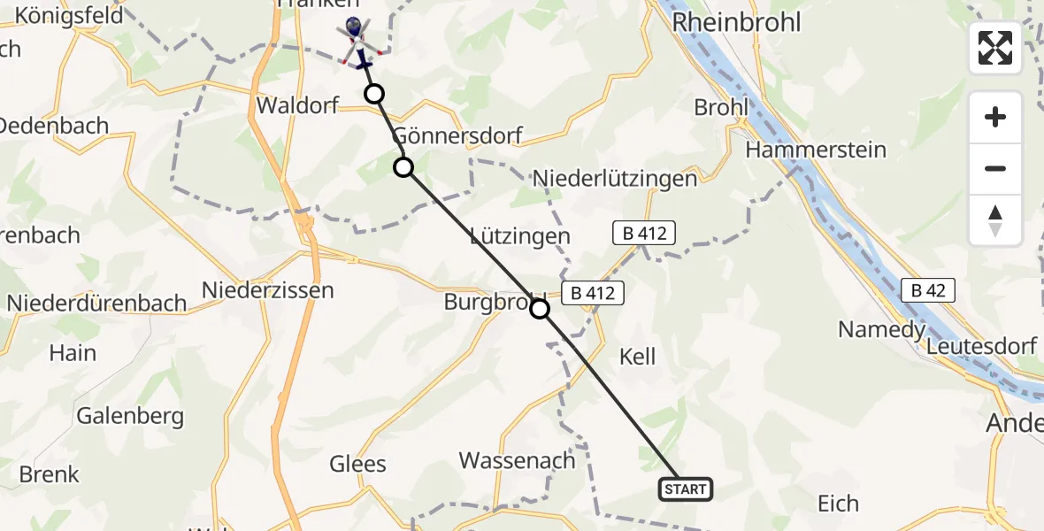 Flugroute Polizeihubschrauber Andernach - Sinzig, 19 Juni 2026, 08:55