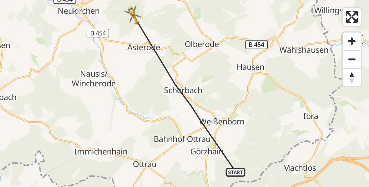 Flugroute Rettungshubschrauber Ottrau - Neukirchen, 19 Juni 2026, 08:59