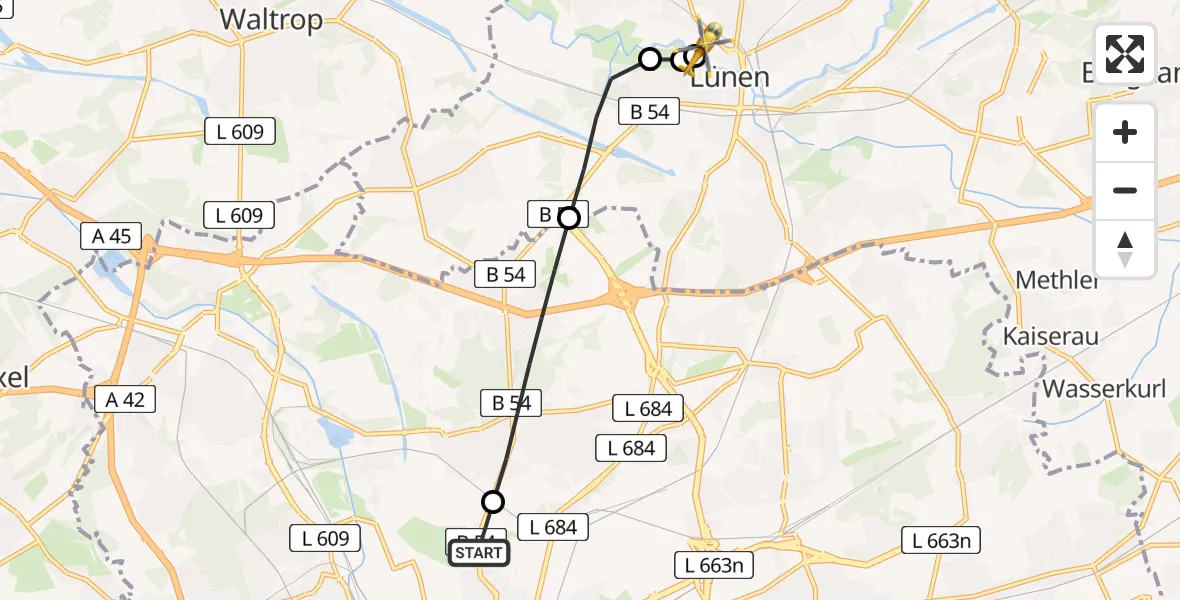 Flugroute Rettungshubschrauber Dortmund Hospital North - Sankt Marien Hospital, 19 Juni 2026, 09:10