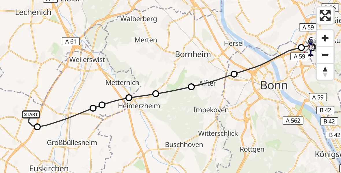 Flugroute Polizeihubschrauber Zülpich - Sankt Augustin, 19 Juni 2026, 09:12