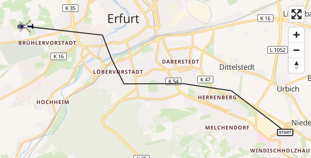 Flugroute Polizeihubschrauber Erfurt - Erfurt, 19 Juni 2026, 09:19