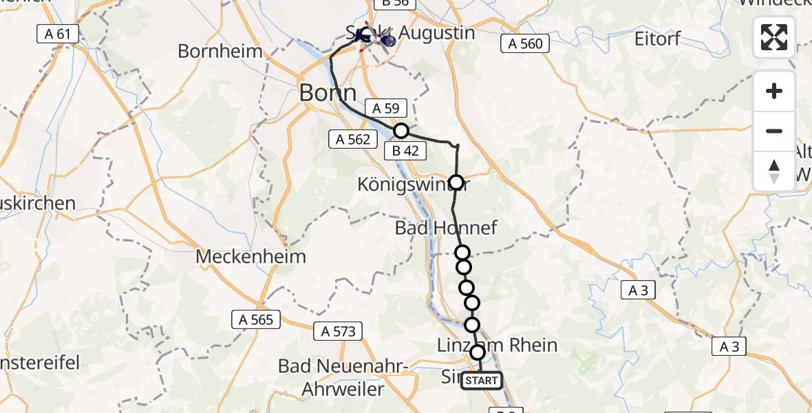 Flugroute Polizeihubschrauber Sinzig - Sankt Augustin, 19 Juni 2026, 09:21