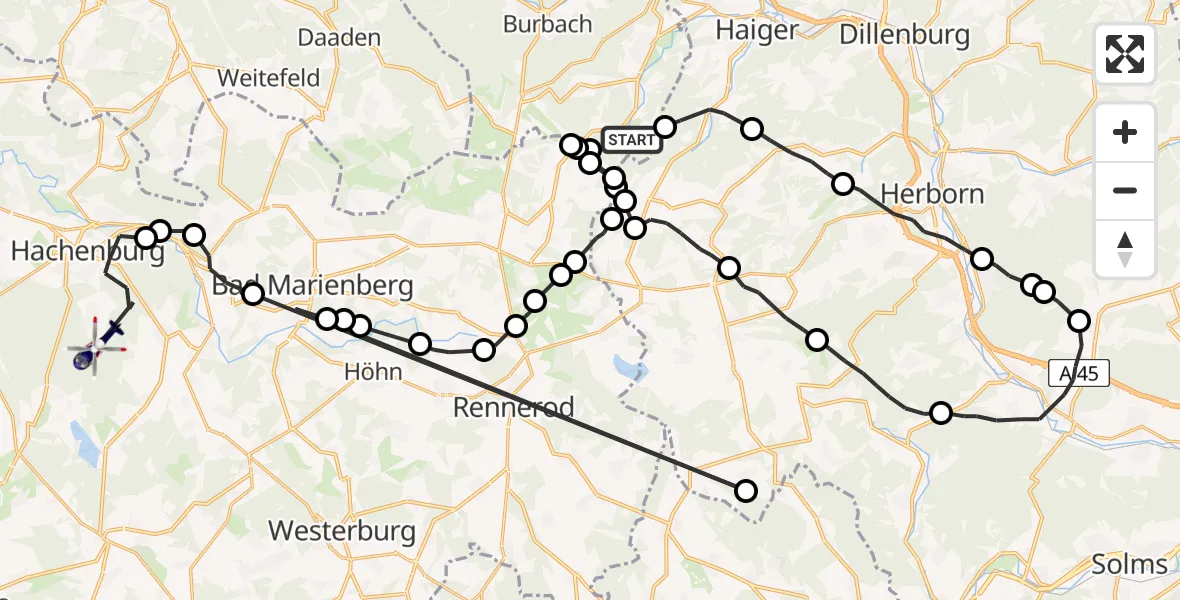 Flugroute Polizeihubschrauber Burbach - Gehlert, 19 Juni 2026, 09:25