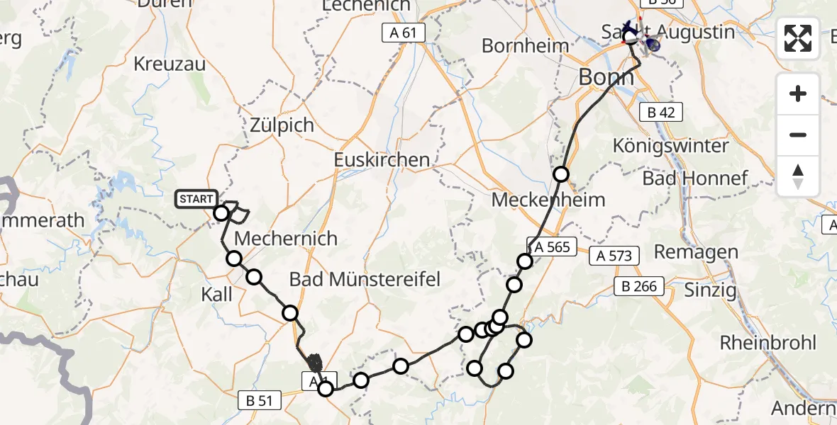 Flugroute Polizeihubschrauber Heimbach - Sankt Augustin, 19 Juni 2026, 09:27