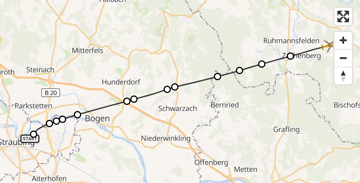 Flugroute Rettungshubschrauber Sankt Elisabeth Hospital Straubing - Zachenberg, 19 Juni 2026, 09:27