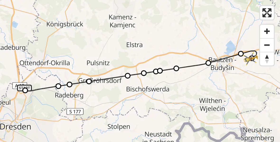 Flugroute Rettungshubschrauber Dresden Flughafen - Bautzen Flugplatz, 19 Juni 2026, 09:33