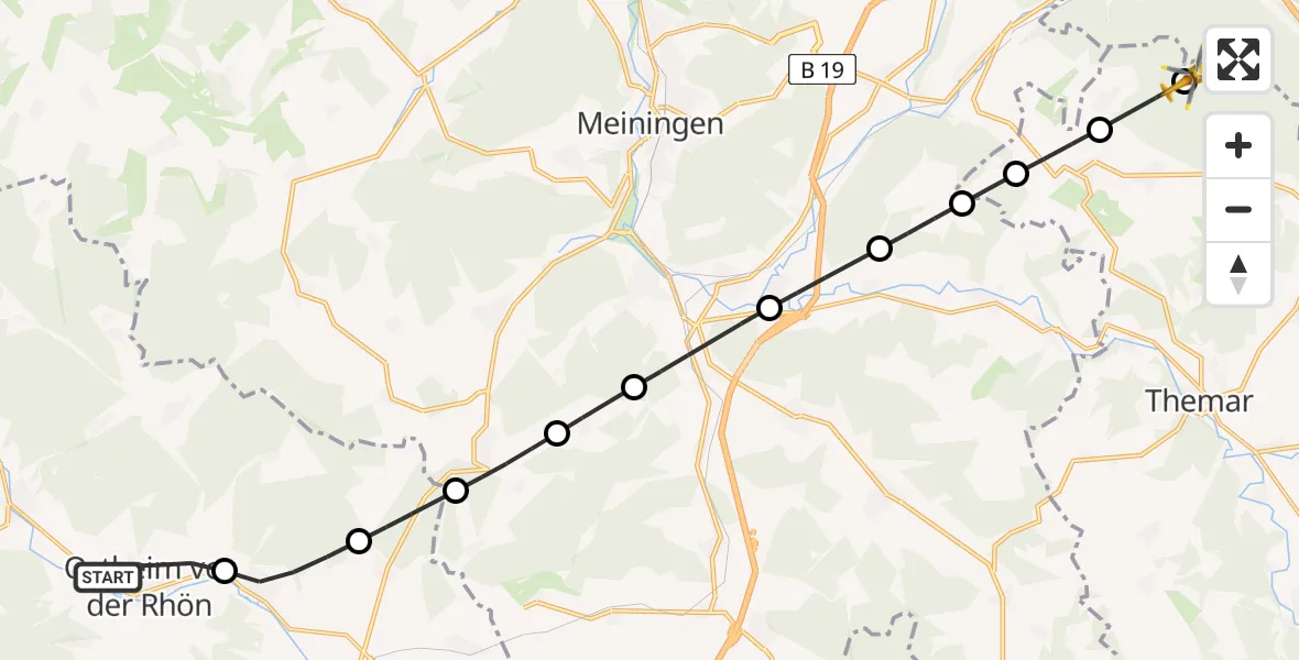 Flugroute Rettungshubschrauber Ostheim v.d.Rhön - Oberstadt, 19 Juni 2026, 09:37