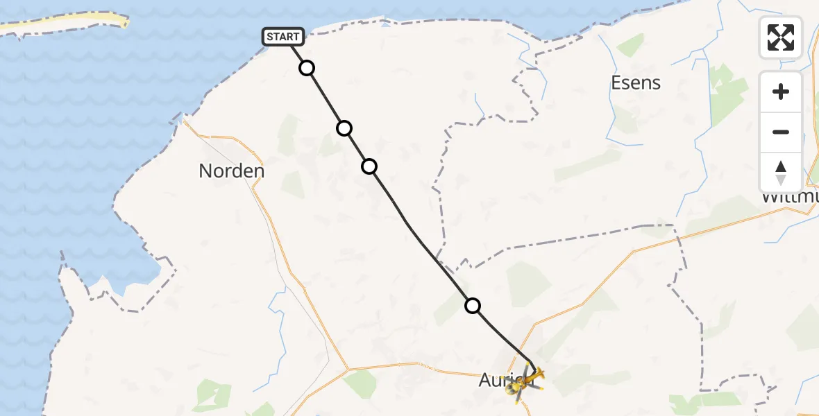 Flugroute Ambulanzhubschrauber Noordzee - Aurich, 19 Juni 2026, 09:38