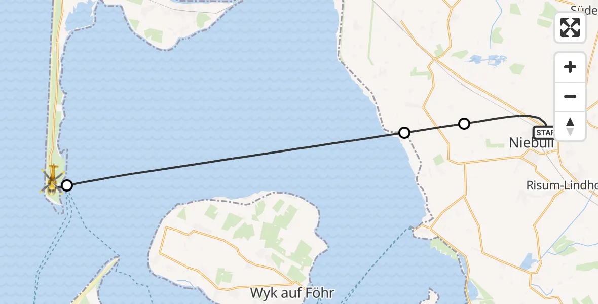 Flugroute Rettungshubschrauber Niebüll - Hörnum (Sylt), 19 Juni 2026, 09:42