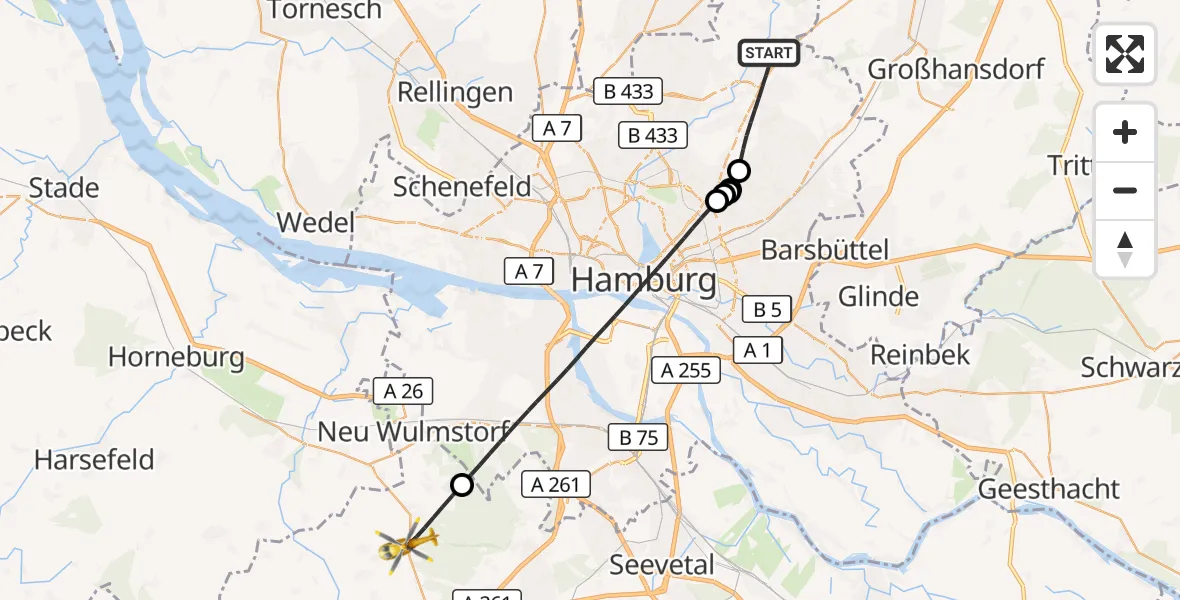 Flugroute Rettungshubschrauber Hamburg - Neu Wulmstorf, 19 Juni 2026, 09:44