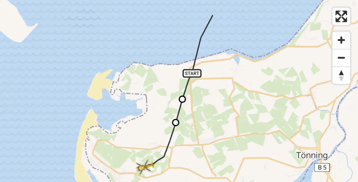 Flugroute Ambulanzhubschrauber Osterhever - Sankt Peter-Ording Flughafen, 19 Juni 2026, 09:45