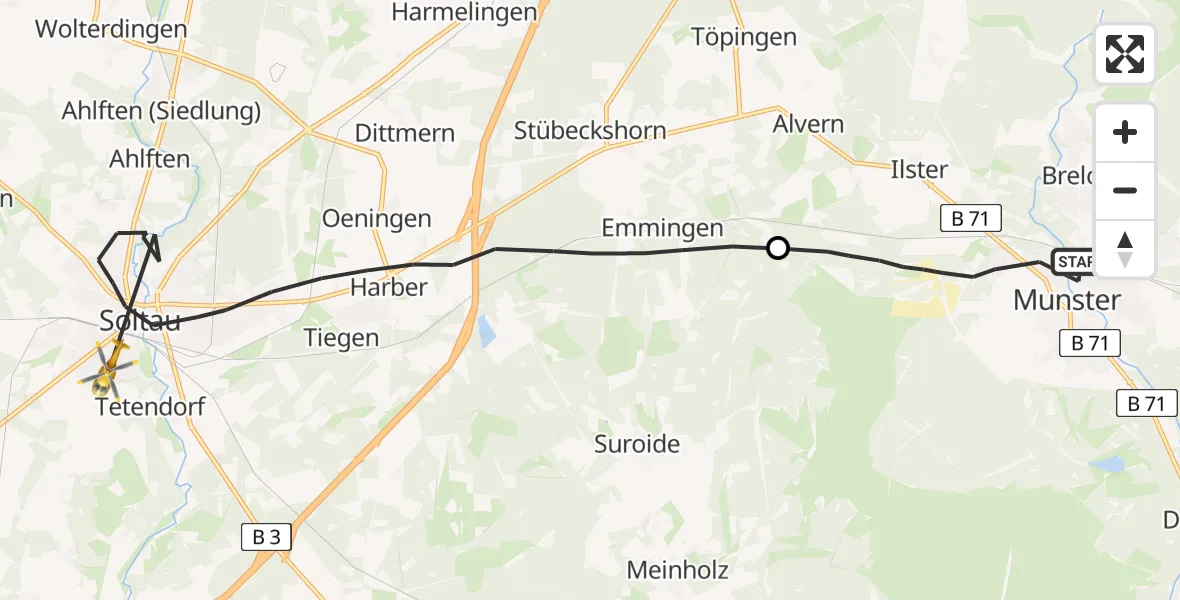 Flugroute Rettungshubschrauber Munster - Soltau, 19 Juni 2026, 09:46