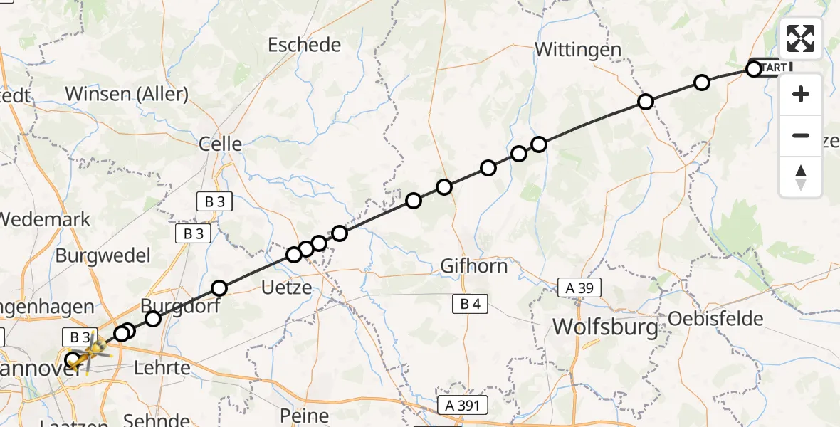 Flugroute Rettungshubschrauber Beetzendorf - Hannover, 19 Juni 2026, 09:52
