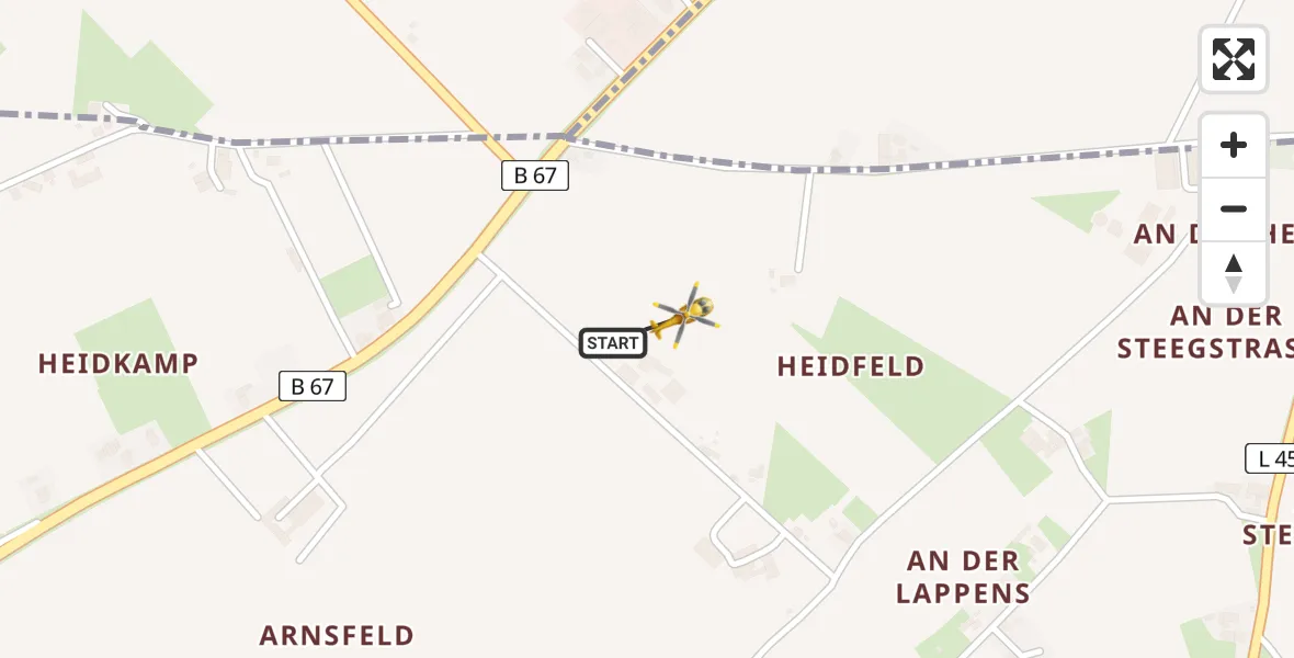 Flugroute Rettungshubschrauber Uedem - Uedem, 19 Juni 2026, 09:59