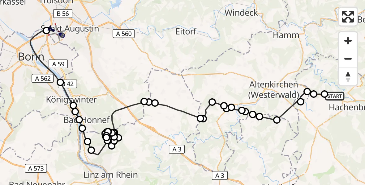 Flugroute Polizeihubschrauber Müschenbach - Bonn-Hangelar Flugplatz, 19 Juni 2026, 10:03