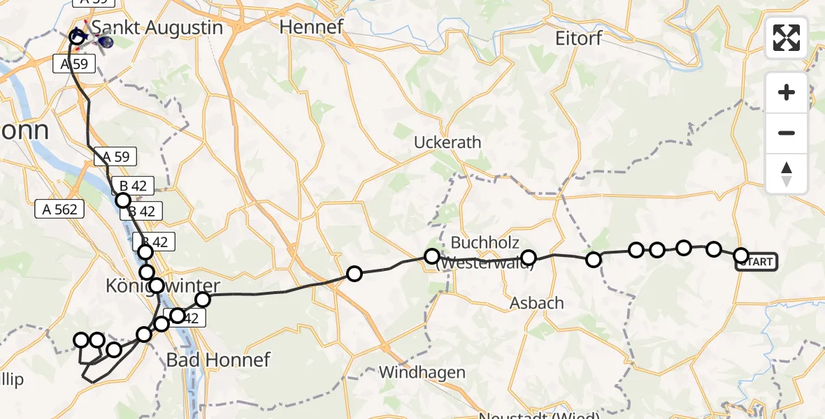 Flugroute Polizeihubschrauber Walterschen - Sankt Augustin, 19 Juni 2026, 10:06