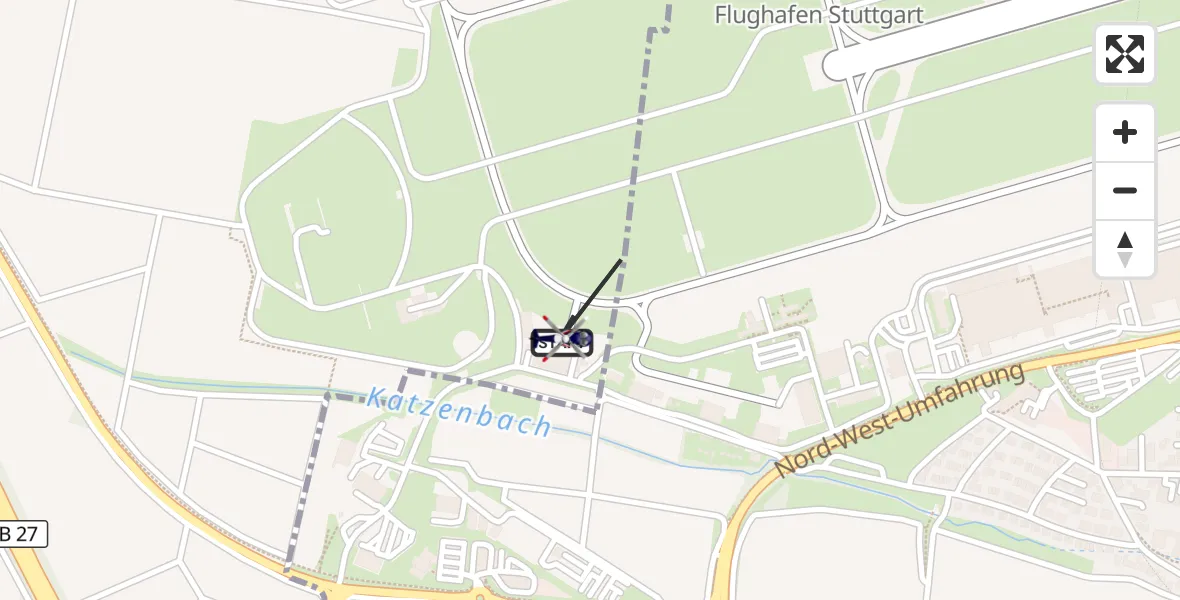 Flugroute Polizeihubschrauber Flughafen Stuttgart - Flughafen Stuttgart, 19 Juni 2026, 10:08