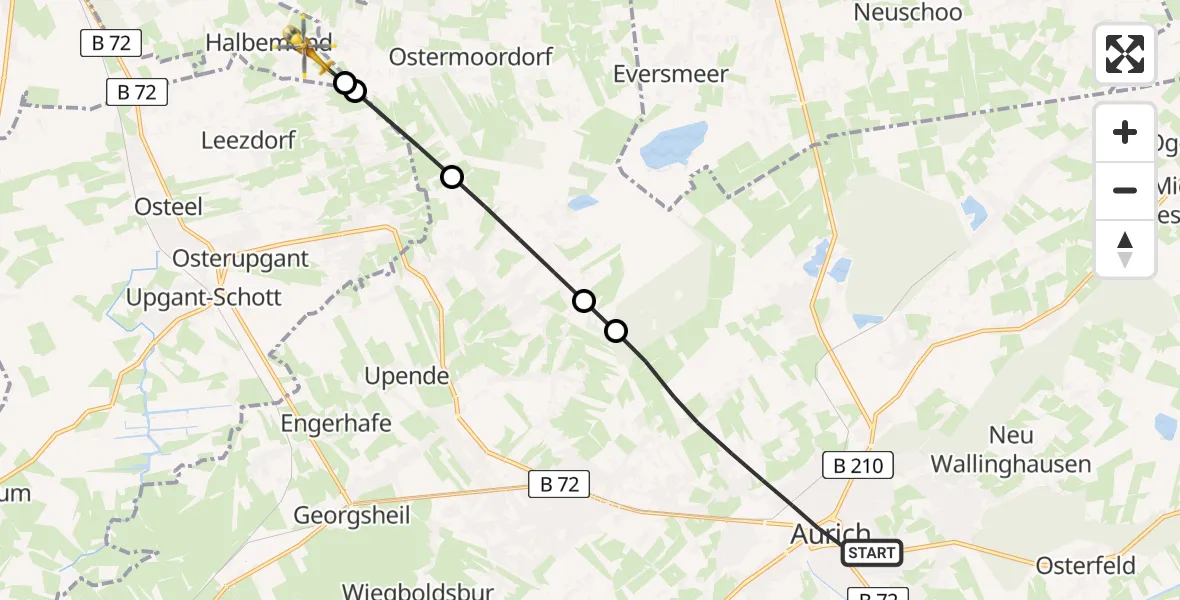 Flugroute Ambulanzhubschrauber Aurich - Halbemond, 19 Juni 2026, 10:10