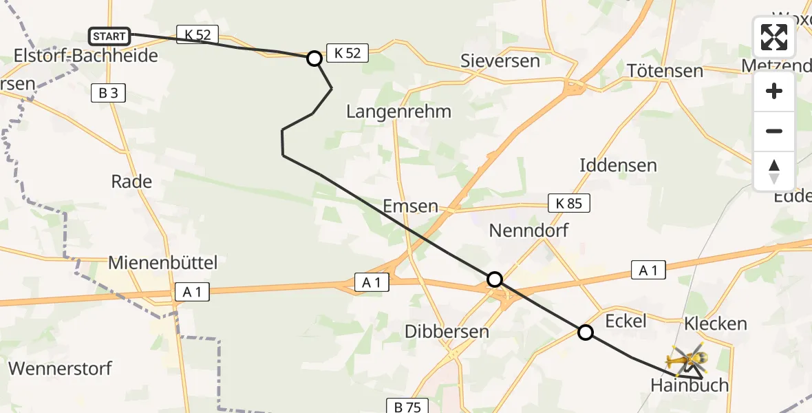 Flugroute Rettungshubschrauber Neu Wulmstorf - Rosengarten, 19 Juni 2026, 10:20