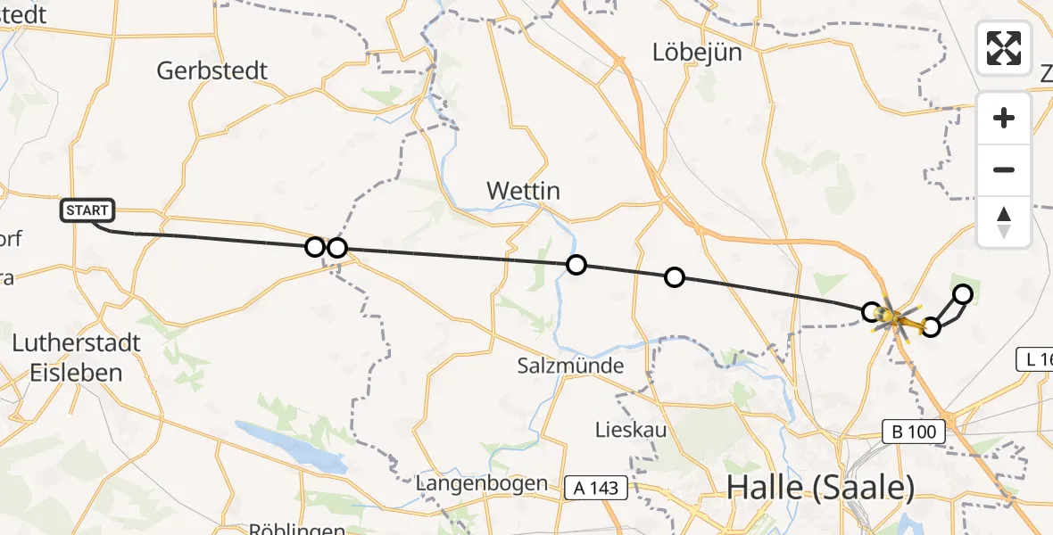 Flugroute Rettungshubschrauber Eisleben - Landsberg, 19 Juni 2026, 10:21