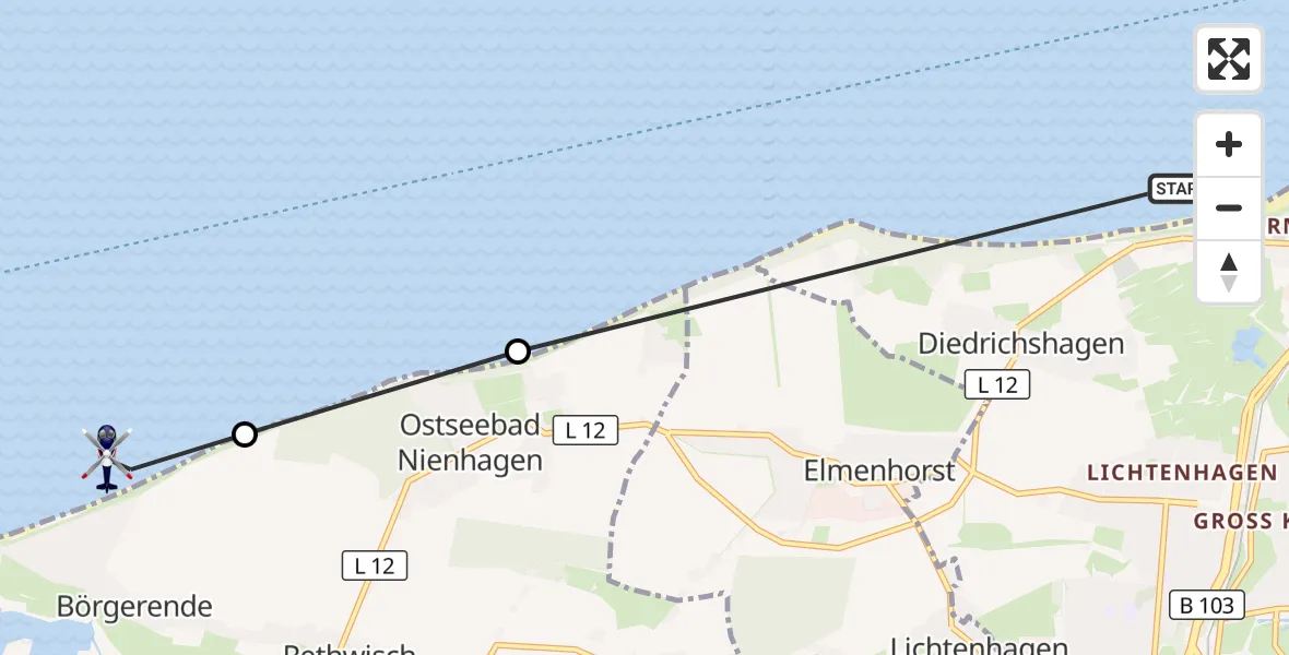 Flugroute Polizeihubschrauber Rostock - Börgerende-Rethwisch, 19 Juni 2026, 10:24