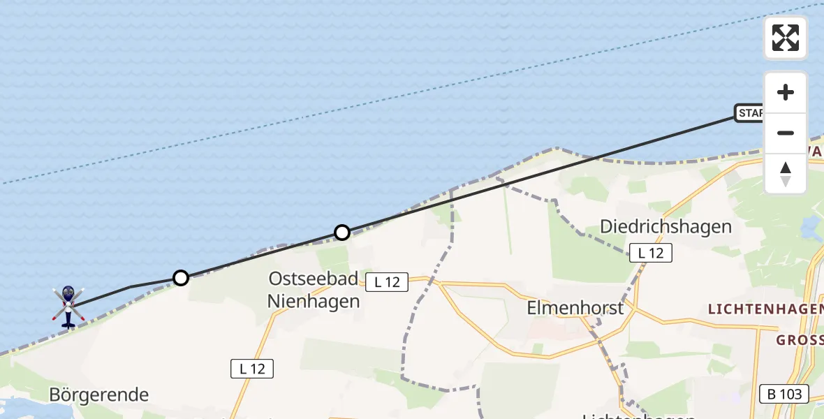 Flugroute Polizeihubschrauber Rostock - Börgerende-Rethwisch, 19 Juni 2026, 10:24