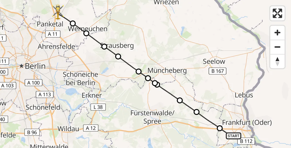 Flugroute Rettungshubschrauber Frankfurt (Oder) - Bernau bei Berlin, 19 Juni 2026, 10:32